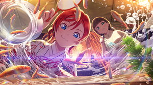 Love Live Love Live Super Star Looking At Viewer Fish Worms Eye View Water Kimono Looking Below Fire 4096x2520 Wallpaper
