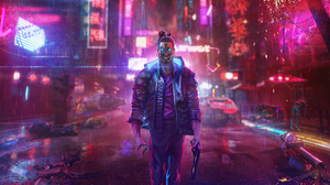 Fighting Games Cyberpunk 2077 Gun Video Games Rain Video Game Art Neon Video Game Characters Looking 5120x2880 Wallpaper