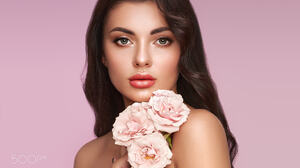 Oleg Gekman Women Brunette Makeup Flowers Pink Juicy Lips Portrait 2048x1366 Wallpaper