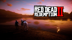 Red Dead Redemption 2 Landscape Video Games Digital Art Logo Horse Water Sunset Sunset Glow Clouds C 3840x2160 Wallpaper