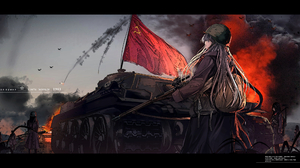 Anime Anime Girls Haguruma Artwork Soviet Army World War Ii Tank T 34 Original Characters Female Sol 2437x1160 Wallpaper