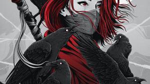 Digital Digital Art Artwork Illustration Drawing Portrait Red Women Raven Abstract Birds Mask 3700x4600 Wallpaper