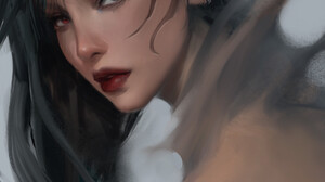 Trungbui Drawing Women Pointy Ears Elves Lipstick Dark Hair Portrait Red Eyes Face Red Lipstick Fant 1920x2885 Wallpaper