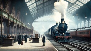 Ai Art Illustration City Train Station Train Smoke 4579x2616 Wallpaper