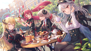 Anime Anime Girls Blue Archive Women Quartet Group Of Women Food Anime Girls Eating Eating Cake Tea  1447x1023 Wallpaper