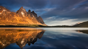 Mountains Lake Jasper National Park Canada Alberta Sunset Peacefull Nature Reflection 2000x1333 Wallpaper