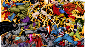 Justice League Avengers Batman Billy Batson Captain America Hulk Scarlet Witch Shazam Dc Comics She  2560x1734 Wallpaper