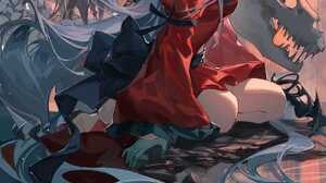 Skadi The Corrupting Heart Arknights Arknights Anime Girls Red Eyes Long Hair Vertical Petals Skelet 1680x2829 Wallpaper