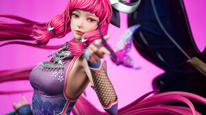 Haocen Li CGi Women Pink Hair Bangs Looking At Viewer Dress Depth Of Field Hair Accessories 3D 1916x1350 Wallpaper