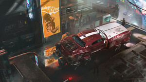 Artwork Futuristic Vehicle Science Fiction Digital Art Futuristic City Red Cars Fantasy Art 2598x1462 Wallpaper