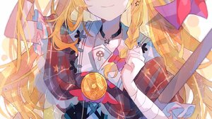 Anime Anime Girls Vertical Smiling Blonde Yellow Eyes Witch Hat Witch Hat Choker Bow Tie Long Hair 1600x2259 Wallpaper