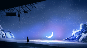 Gracile Digital Art Artwork Illustration Minimalism Night Stars Moon Nightscape Landscape Nature Sta 5640x2400 wallpaper