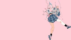 Daisukerichard Anime Girls Original Characters Minimalism Backpacks Simple Background Pink Backgroun 3840x2160 Wallpaper