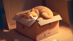 Cats Room Cardboard Box Box Artwork Ai Art Sleeping Digital Art 3072x2048 Wallpaper