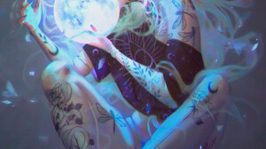 Pauline Vos Tattoo Digital Art Magic Long Hair Character Design Moon Flowers Rose White Hair Nails A 3000x4000 Wallpaper