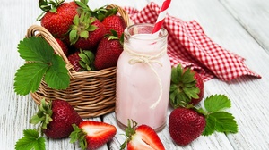 Basket Berry Drink Fruit Milk Still Life Strawberry 3178x2306 wallpaper