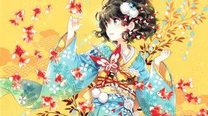 Anime Anime Girls Original Characters Kimono Fish 4641x3289 Wallpaper