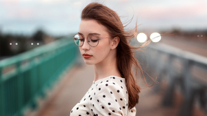 Renat Fotov Women Redhead Long Hair Wind Glasses Blush Lipstick Makeup Dots Bridge Depth Of Field Po 1920x1080 Wallpaper