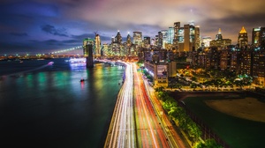Usa New York Bridge Brooklyn Bridge Building City Night Skyscraper Time Lapse 3840x2160 Wallpaper