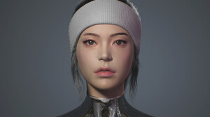 Women Asian 3D Render Digital Art Gray Background Simple Background Face Portrait Machine Cyborg 3840x2761 Wallpaper