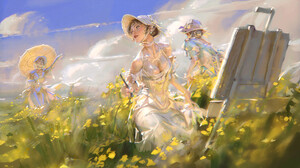 ArtStation Artwork Field Flowers Plants Women Yellow Flowers Fantasy Art Fantasy Girl 1920x1130 Wallpaper