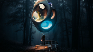 Magic Car Traveler Wood Forest Fantasy City Dark Fantasy Art Trees Aliens 5000x3000 Wallpaper