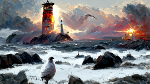 Lighthouse Oil Painting Artwork 2560x1536 Wallpaper