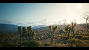 Cyberpunk 2077 Screen Shot Desert Windmill Cactus Video Games CGi 1920x1080 Wallpaper