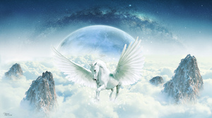 Pegasus Artwork Digital Art Sky Clouds Mountains Galaxy Milky Way Planet Horse 3840x2160 Wallpaper