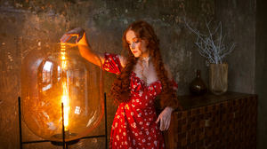 Women Redhead Long Hair Curly Hair Dress Red Clothing Light Bulb Warm Light 1500x1000 Wallpaper
