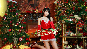 Asian Model Women Long Hair Dark Hair Vicky Asian Model Christmas High Heels 3840x2560 Wallpaper