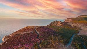 Cliff Landscape Nature Sea Isle Of Man UK Flowers Clouds Sunset Sky 6000x4000 Wallpaper