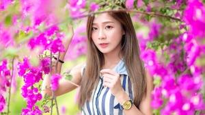 Asian Brown Eyes Brunette Pink Flower 2048x1365 Wallpaper