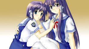 Anime Anime Girls Clannad Fujibayashi Kyou Fujibayashi Ryou Twins Long Hair Short Hair Purple Hair A 1637x1312 Wallpaper