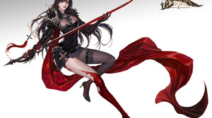 Nessi Drawing Women Dark Hair Black Clothing Weapon Sword Cape Warrior Simple Background 1920x1424 Wallpaper