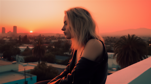 Ai Art Women Blonde Rooftops Sunset California Sunset Glow Sun 2912x1632 Wallpaper