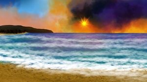 Digital Painting Digital Art Colorful Twilight Shoreline Beach 1920x1080 Wallpaper