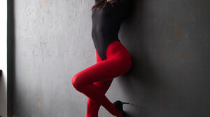 Dmitry Shulgin Women Arms Up Black Red Wall Shadow Shoes Kristina Romanova 1365x2048 wallpaper