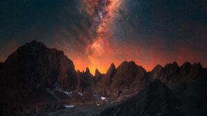 Photography Night Nature Landscape Stars Milky Way Portrait Display Sunset Mountains Snow Paul Wilso 3200x4000 Wallpaper