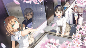 Kantoku Anime Girls One Room Women Group Of Women Flowers Cherry Blossom High Angle Looking At Viewe 1800x1182 Wallpaper