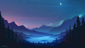 RmRadev Digital Art Artwork Illustration Landscape Nature Mountains Night Nightscape Lake Stars Star 3840x2160 wallpaper