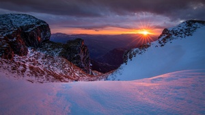 Nature Landscape Winter Snow Petko Petkov Sunset Clouds Valley Rocks Mountains Mountain Top 2050x1412 Wallpaper
