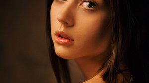Maxim Maximov Women Dark Hair Looking At Viewer Plaid Portrait Simple Background Face 1047x1440 Wallpaper