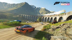Forza Horizon 4 Video Games Car McLaren 720S Motion Blur Licence Plates Logo Path Train Mountains 3840x2160 Wallpaper
