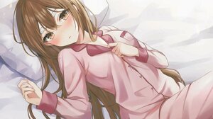 Anime Anime Girls Pyjamas In Bed Blushing Brown Eyes Brunette Long Hair Horimiya 2976x2136 Wallpaper