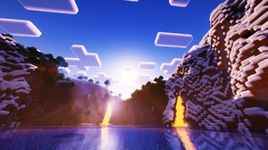 Minecraft Lava Water Sky Clouds Video Games Snow Trees Video Game Art Sunlight CGi Daylight 1920x1017 wallpaper