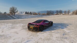 Forza Horizon 4 Landscape Video Game Art Snow Sky Trees Car Rear View Licence Plates Video Games CGi 1920x1080 Wallpaper