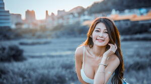 Asian Model Women Depth Of Field Long Hair Dark Hair Field Bracelets White Shirt Earring Building Lo 1920x1280 Wallpaper