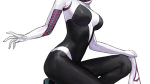 Anime Anime Girls Spider Gwen Ghost Spider White Background Black Hair Blunt Bangs Bob Hairstyle Bla 3000x4000 Wallpaper