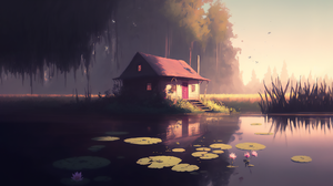 Ai Art Cottage Lily Pads Swamp Nature Water 1920x1080 Wallpaper
